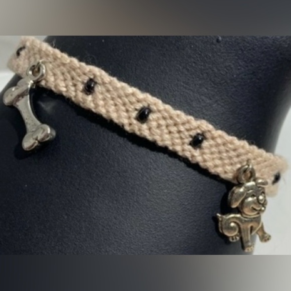 Hand crafted beaded with puppy and bone charms macrame bracelet